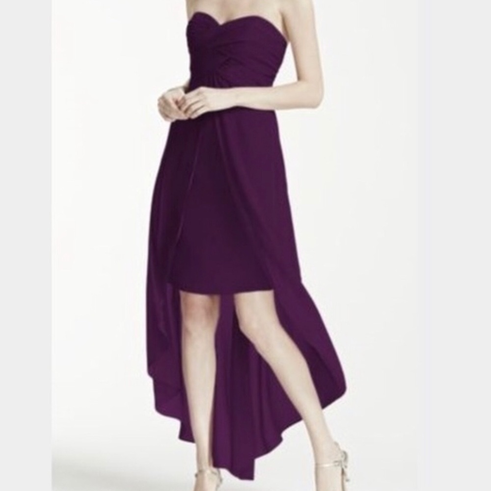 DAVIDS BRIDAL Plum Strapless High Low Dress - Picture 2 of 7